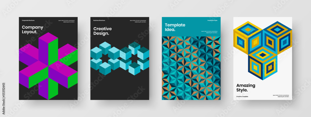 Amazing mosaic tiles corporate brochure layout composition. Simple banner A4 design vector illustration collection.