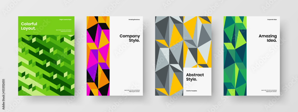 Premium geometric hexagons booklet layout set. Abstract presentation vector design concept composition.