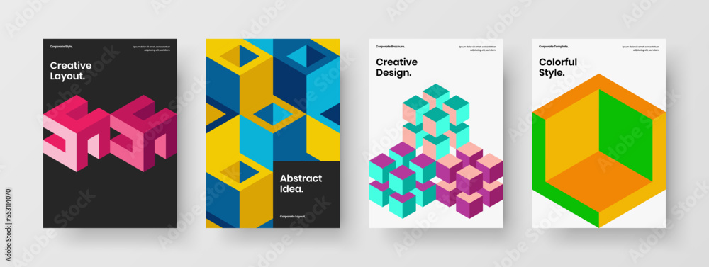 Amazing banner A4 vector design concept bundle. Modern geometric hexagons annual report layout collection.