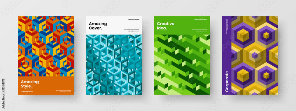 Premium mosaic hexagons company identity layout collection. Isolated magazine cover design vector template composition. Premium mosaic hexagons company identity layout collection. Isolated magazine cover design vector template composition.
