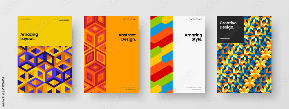Abstract poster vector design layout composition. Bright geometric hexagons placard concept bundle.