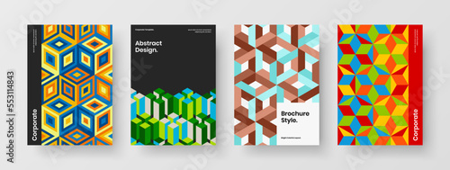 Unique annual report vector design layout bundle. Simple mosaic hexagons company brochure concept composition.