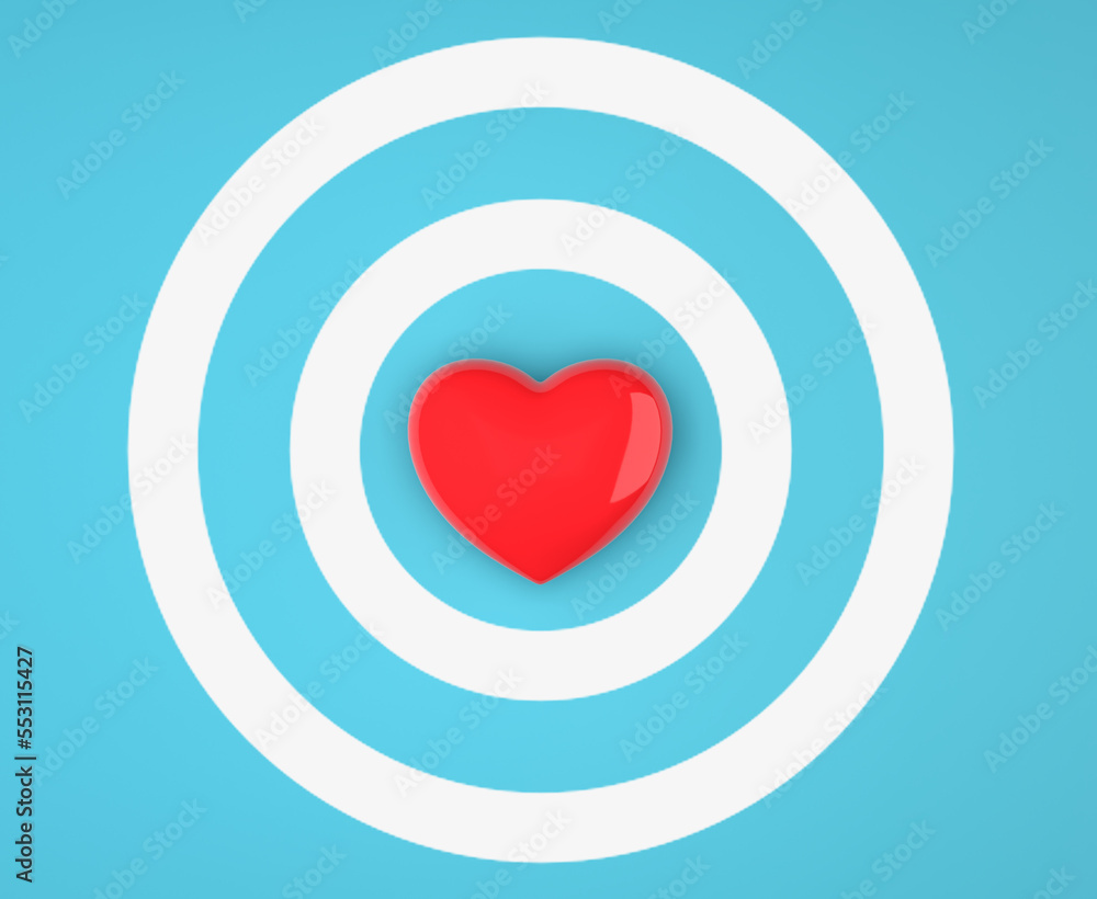 Red heart on target. Finding the true love and valentines day concept. Red heart on target. Finding the true love and valentines day concept.