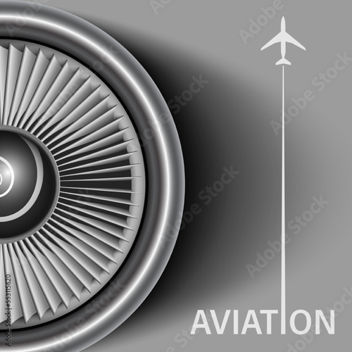 Aircraft engine turbine. Vector illustration of an aircraft engine turbine wheel with blades. Sketch for creativity.