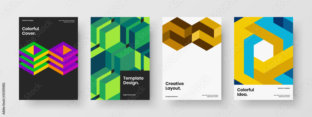 Amazing geometric shapes presentation concept composition. Isolated company cover A4 vector design layout set.