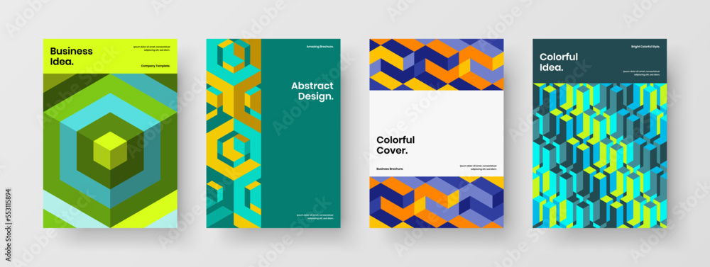 Fresh corporate cover A4 vector design template bundle. Premium geometric shapes placard illustration set.