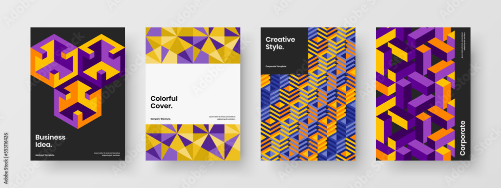 Trendy front page A4 design vector layout collection. Colorful geometric shapes pamphlet illustration composition. Trendy front page A4 design vector layout collection. Colorful geometric shapes pamphlet illustration composition.