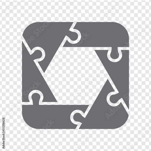 Simple icon puzzle in gray. Simple icon puzzle of the six elements  on transparent background for your web site design, app, UI. EPS10.