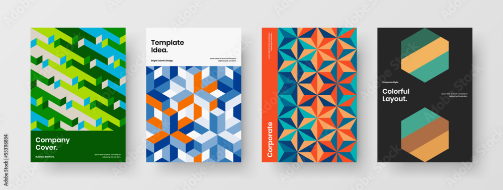 Obraz premium Minimalistic mosaic pattern flyer template composition. Abstract magazine cover design vector concept bundle.