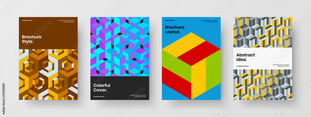 Fototapeta premium Abstract geometric tiles handbill concept bundle. Clean annual report design vector layout composition.