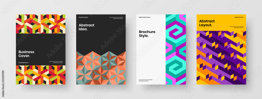 Original geometric tiles booklet concept set. Trendy placard vector design layout composition. Original geometric tiles booklet concept set. Trendy placard vector design layout composition.