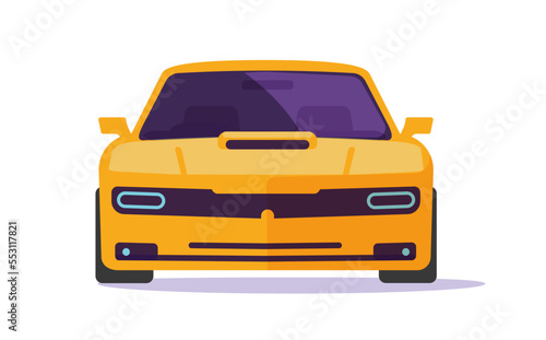 Car yellow vehicle icon front view flat vector with electric led light or sport auto race modern automobile design orange clipart graphic illustration isolated on white background image