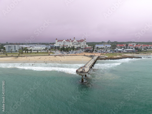Aerial view of pier shot from drone