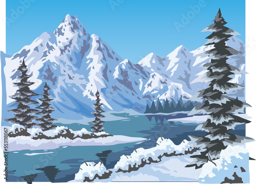 雪山と湖