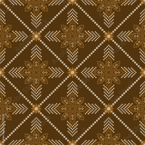 Brown cross stitch background Ethnic pattern traditional seamless pattern Aztec African embroidery Indonesian Indian for fabric print cloth dress carpet cloth dress fabric sarong rug