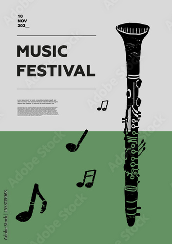 clarinet, clarionet. Music festival poster. Wind musical instruments. Competition. A set of vector illustrations. Minimalistic design. Banner, flyer, cover, print.