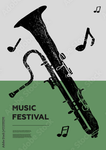 Ophicleide. Music festival poster. Wind musical instruments. Competition. A set of vector illustrations. Minimalistic design. Banner, flyer, cover, print.