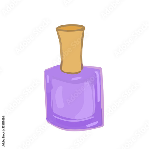 Hand drawn cute isolated clip art illustration of a bottle of purple nail polish