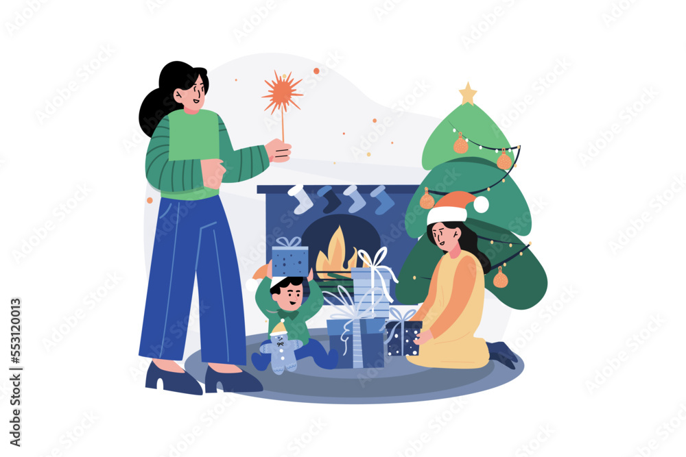 Naklejka premium Merry Christmas Illustration concept on white background