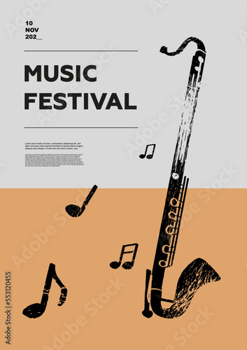 Bass clarinet. Music festival poster. Wind musical instruments. Competition. A set of vector illustrations. Minimalistic design. Banner, flyer, cover, print.