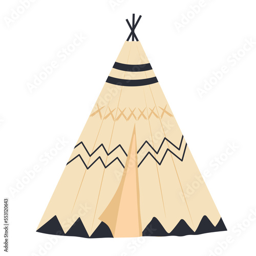 Teepee, tentor wigwam Native American dwelling. Yaranga, chum vector stock illustration. Isolated on white background. Wild West.