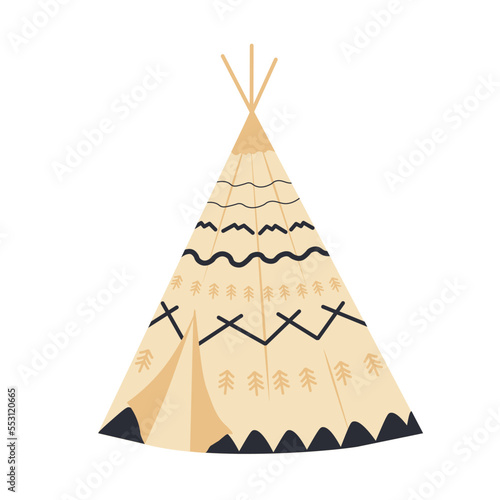 Teepee, tentor wigwam Native American dwelling. Yaranga, chum vector stock illustration. Isolated on white background. Wild West.