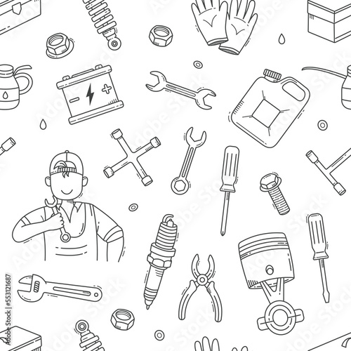 Doodle mechanic seamless pattern background wallpaper vector illustration