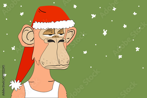 Bored Monkey, Blockchain, Bored Monkey Face Non-Fungible Token. Flat concept. monkey male. christmas monkey