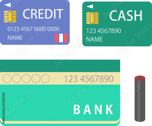 通帳・印鑑・クレジットカード・キャッシュカードのイラストセット