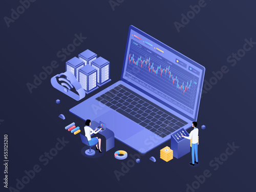 Foreign Currency Isometric Dark Gradient Illustration. Suitable for Mobile App, Website, Banner, Diagrams, Infographics, and Other Graphic Assets.