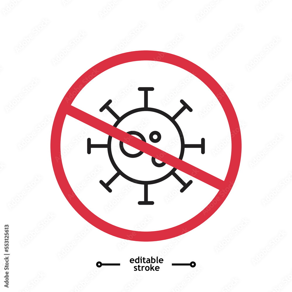 No bacterias, Antibacterial and antiviral defense. Germs, microbe 2019-nCoV, Covid-2019, Covid-19 Novel Stop Dangerous Bacteria. No Infection icon symbol logo illustration, editable stroke, flat No bacterias, Antibacterial and antiviral defense. Germs, microbe 2019-nCoV, Covid-2019, Covid-19 Novel Stop Dangerous Bacteria. No Infection icon symbol logo illustration, editable stroke, flat