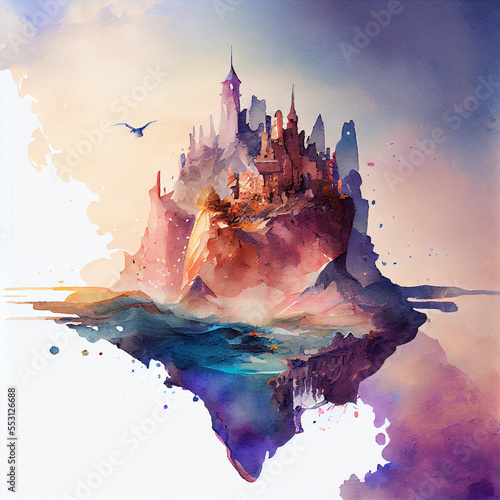 Watercolor fantasy fairytale castle