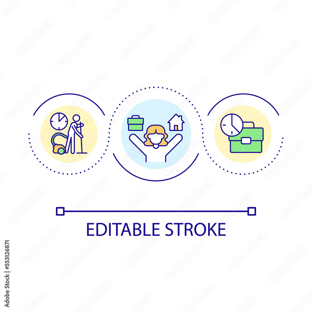 Perform multiple tasks simultaneously loop concept icon. Remote job. Home based business advantage abstract idea thin line illustration. Isolated outline drawing. Editable stroke. Arial font used Perform multiple tasks simultaneously loop concept icon. Remote job. Home based business advantage abstract idea thin line illustration. Isolated outline drawing. Editable stroke. Arial font used