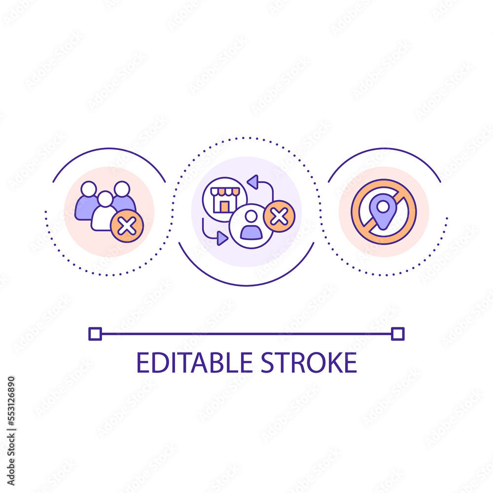 Point of sale absence loop concept icon. No walk in traffic. Home based business disadvantage abstract idea thin line illustration. Isolated outline drawing. Editable stroke. Arial font used Point of sale absence loop concept icon. No walk in traffic. Home based business disadvantage abstract idea thin line illustration. Isolated outline drawing. Editable stroke. Arial font used