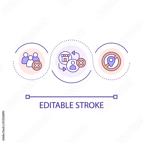 Point of sale absence loop concept icon. No walk in traffic. Home based business disadvantage abstract idea thin line illustration. Isolated outline drawing. Editable stroke. Arial font used