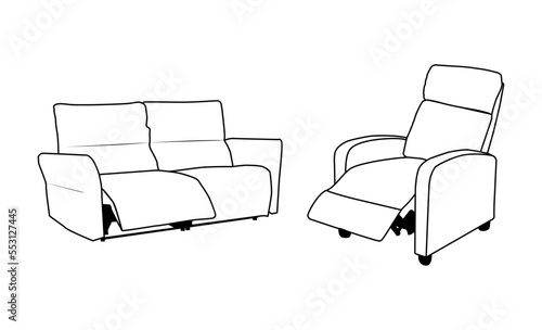 One and two seated recliners armchair, vector illustration
