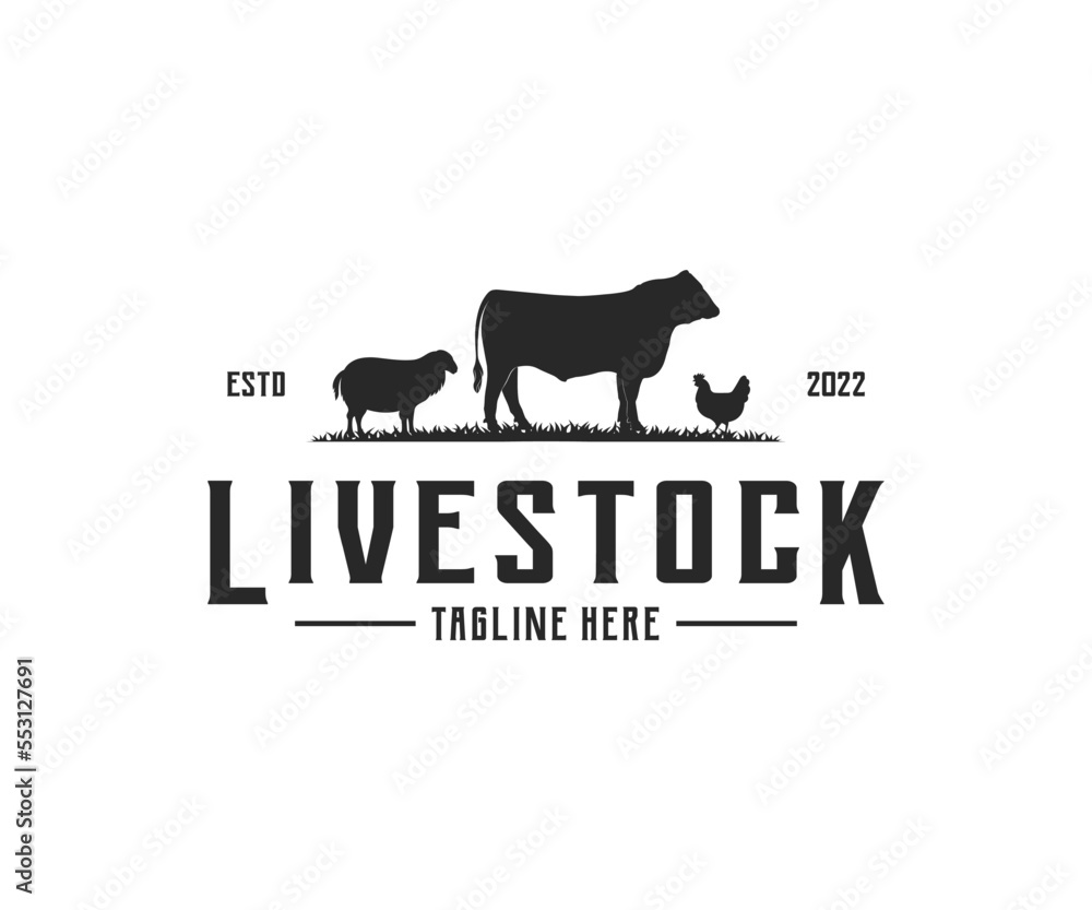 Obraz premium Livestock farm logo design. Animal farm logo design vector template