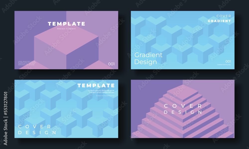 Set of template background design vector. Collection of creative gradient vibrant purple and blue color, geometric shape background. Design illustration for business card, cover, banner, wallpaper.