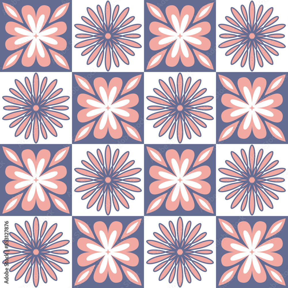 Ceramic tile mosaic, design wall decoration in Arabic Moroccan style, vector illustration. Violet pink seamless pattern Ceramic tile mosaic, design wall decoration in Arabic Moroccan style, vector illustration. Violet pink seamless pattern