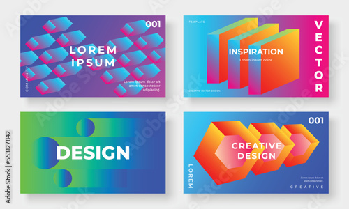 Set of template background design vector. Collection of creative gradient vibrant colorful  3d shapes, geometric shape background. Design illustration for business card, cover, banner, wallpaper.