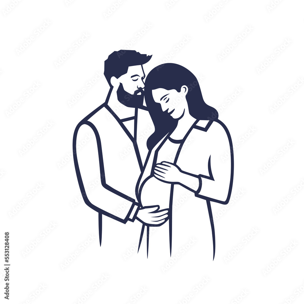 Future parents hug each other and their unborn child. Future parents hug each other and their unborn child.