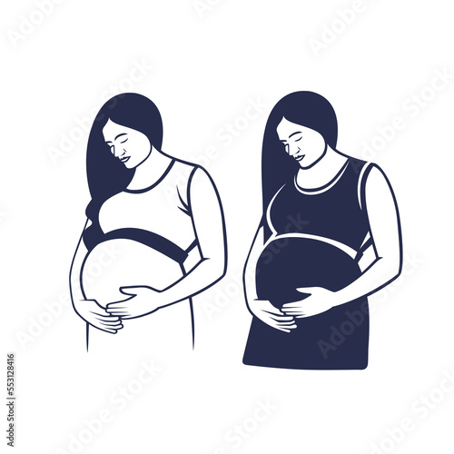 Pregnant woman hugging her unborn child.