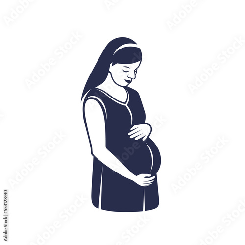 Pregnant woman hugging her unborn child.