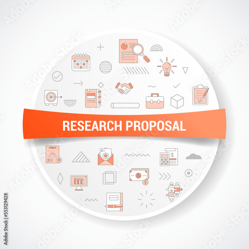 research proposal concept with icon concept with round or circle shape for badge