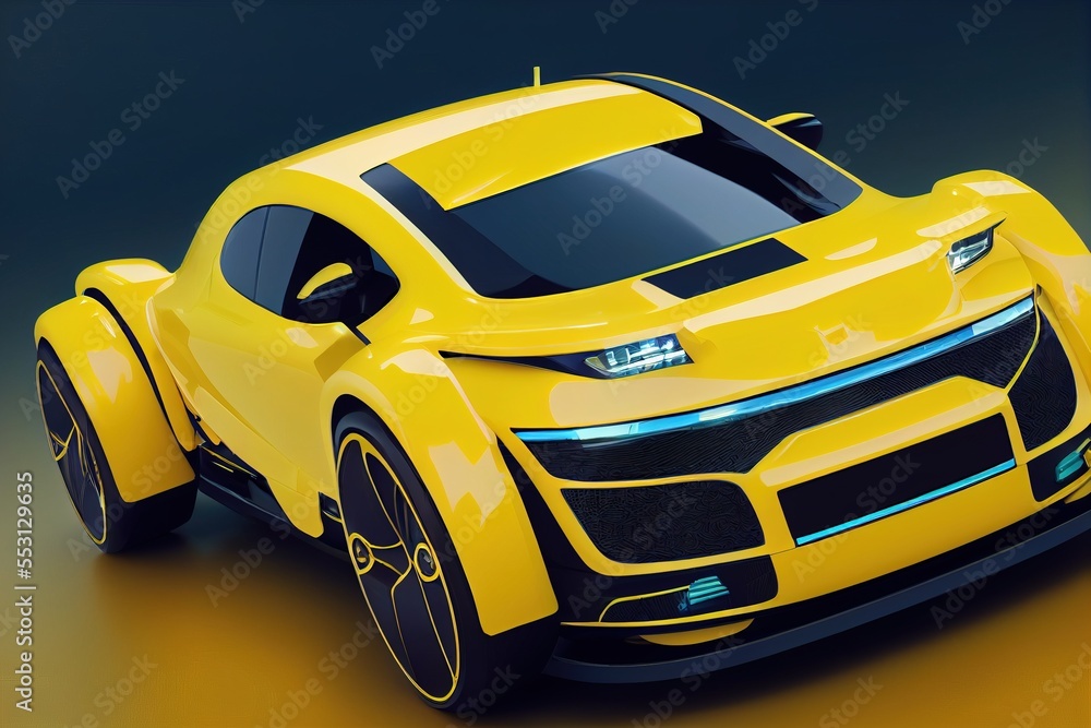 Fototapeta premium Futuristic yellow car, beautiful illustration generated by Ai. Generative art