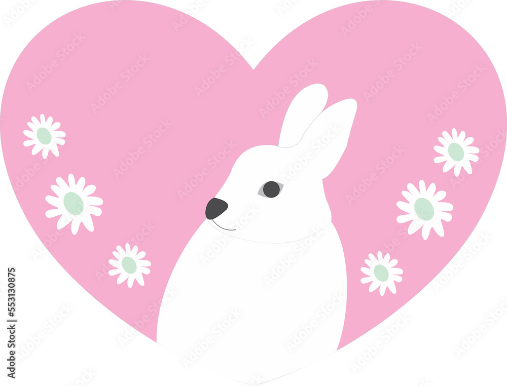 white rabbit in heart pink and flower white rabbit in heart pink and flower