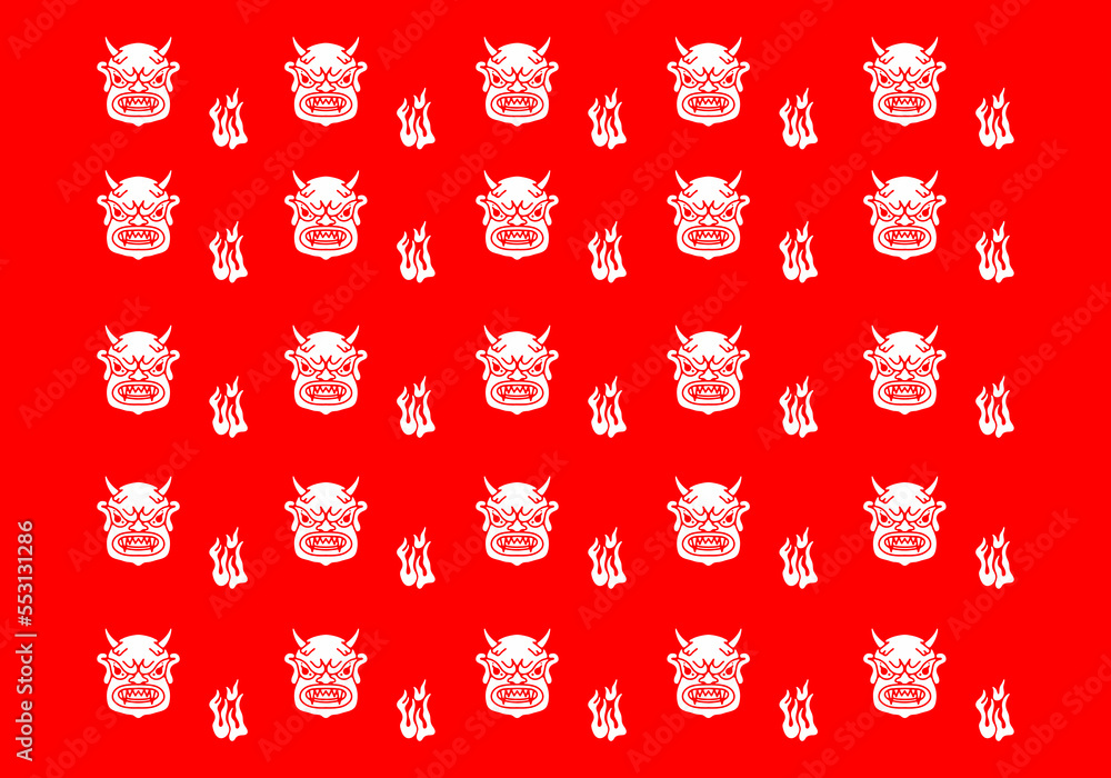 Naklejka premium Tattoo design of monster face with horn and fire flame