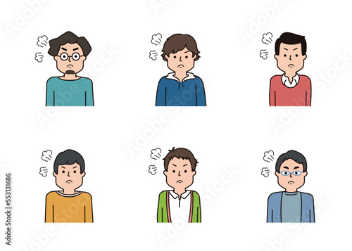 男性の表情アイコン　怒った表情