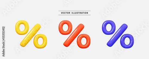 Set of percent sign 3d icon render realistic colorful design element in cartoon minimal style