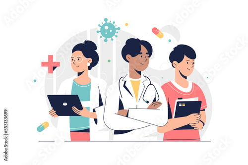 Vector set of doctor characters. Medical staff team concept in hospital. Vector illustration